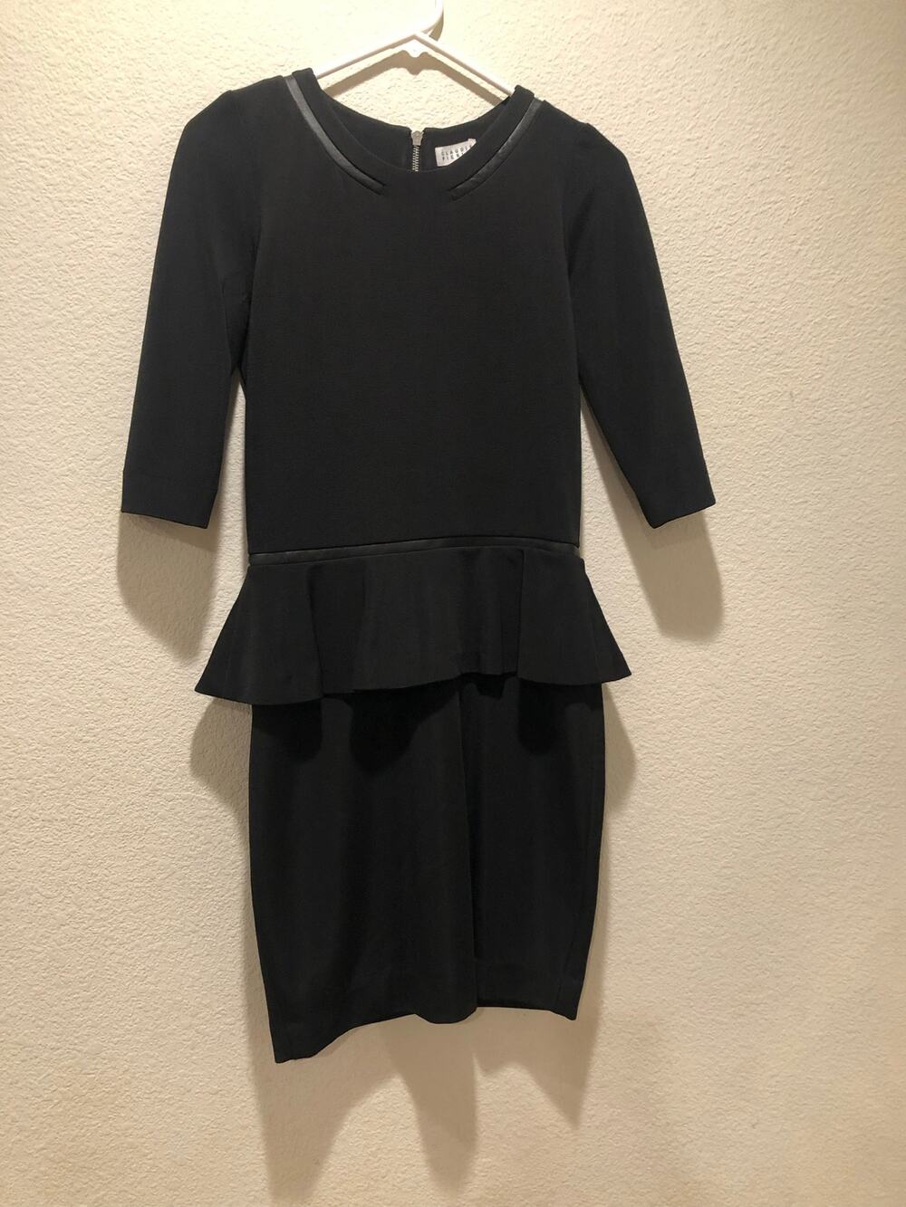 Claudie Pierlot Black Lamb Leather Trim Back Zip Peplum Dress Size 4